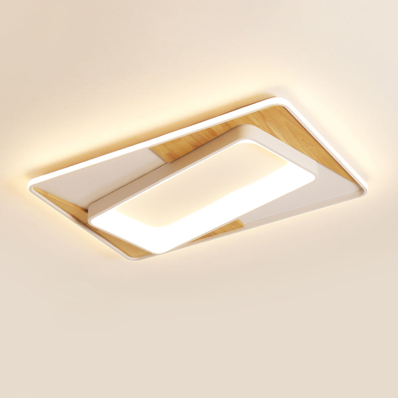 Minimalist Rectangle Acrylic Flush Mount LED Ceiling Light Fixture for Living Room in White