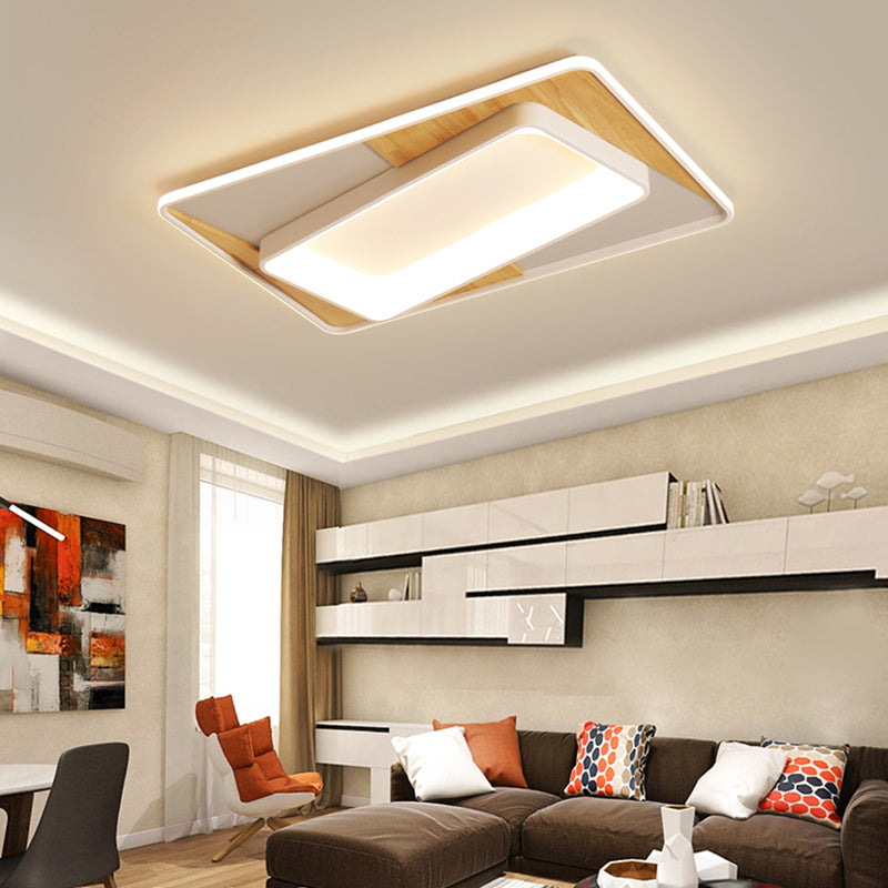 Rectangle Minimaliste Acrylique Flush Mount LED Ceiling Light Fixture for Living Room in White