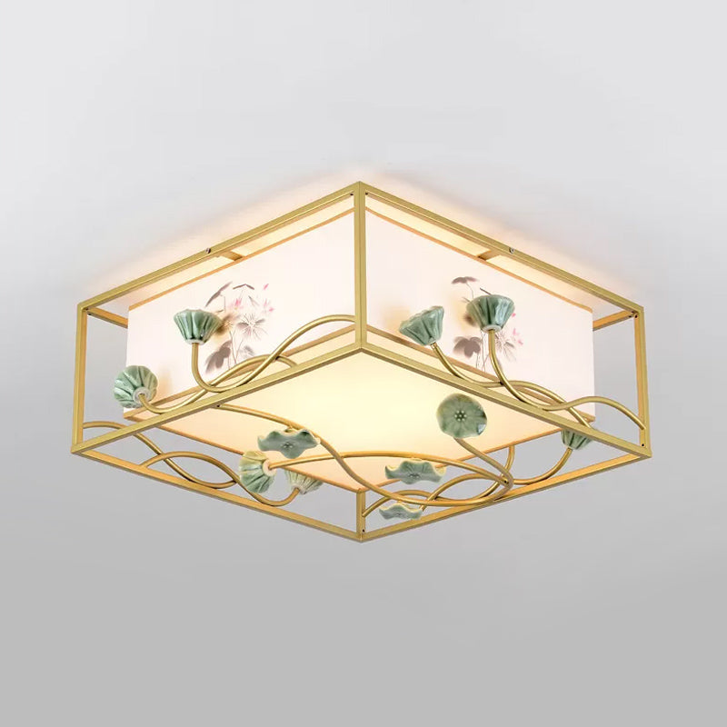 Tissu en tissu carrouillé Éclairage traditionnel 19.5 "/23.5" Wide 5 Lumière Chambre Ceiling Fixture en blanc