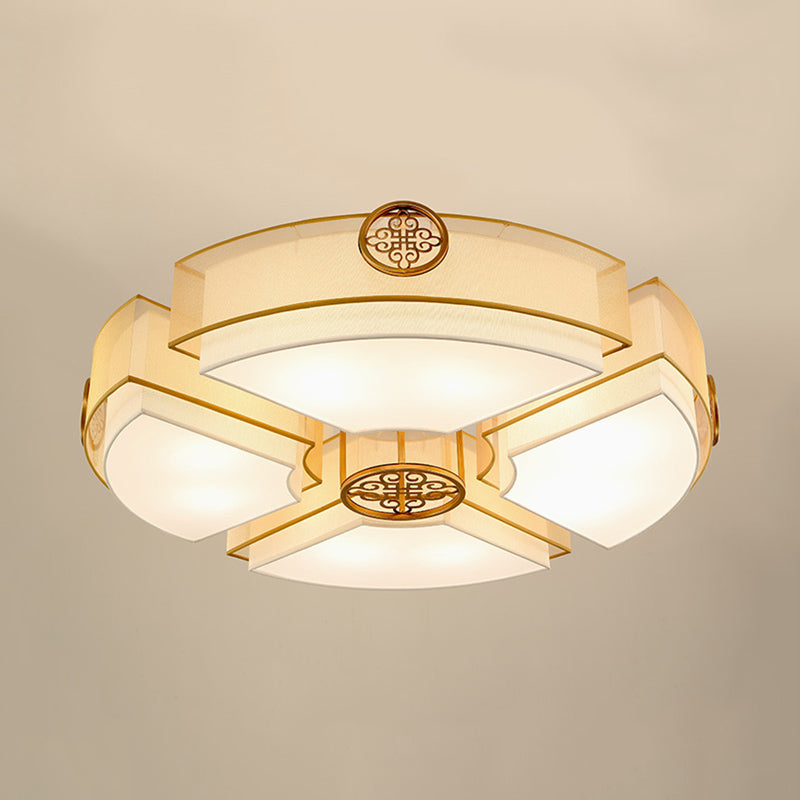 8 Luci Drum Flushmount Illuminazione Classic Ottone/Tessuto Nero Flush Mount Luce per Soggiorno