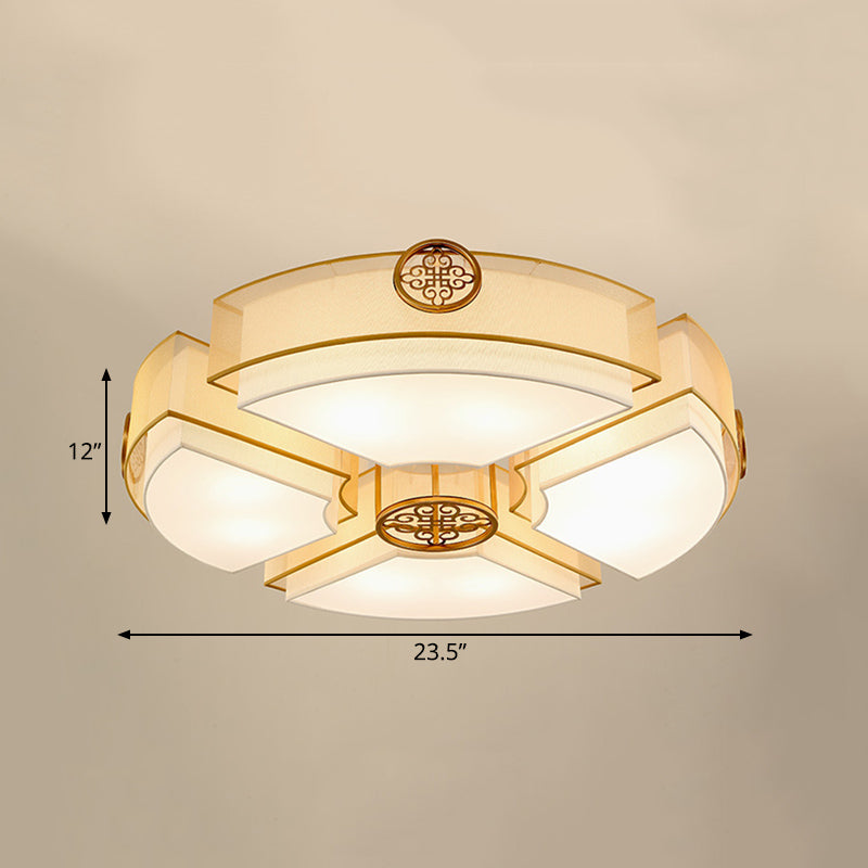 8 luces tambor empotrado iluminación clásica latón/tela negra montaje empotrado luz para sala de estar