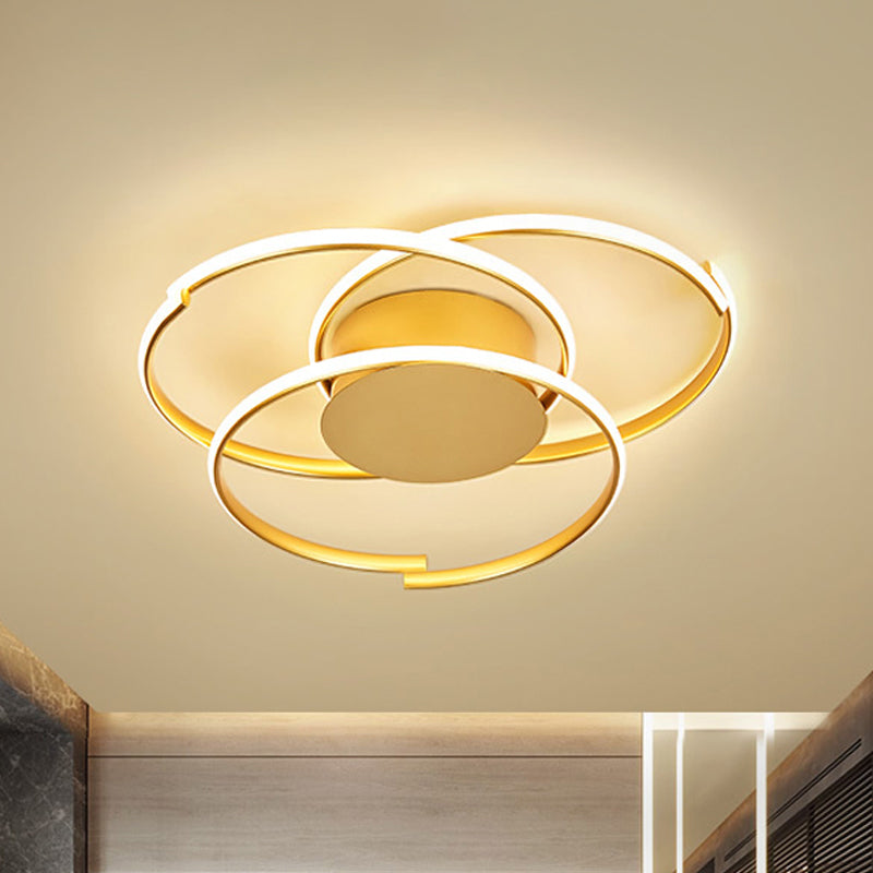 3 Rings Ceiling Mounted Light Modern Acrylic Gold 18"/21.5" Wide LED Flush Light in Warm/White Light