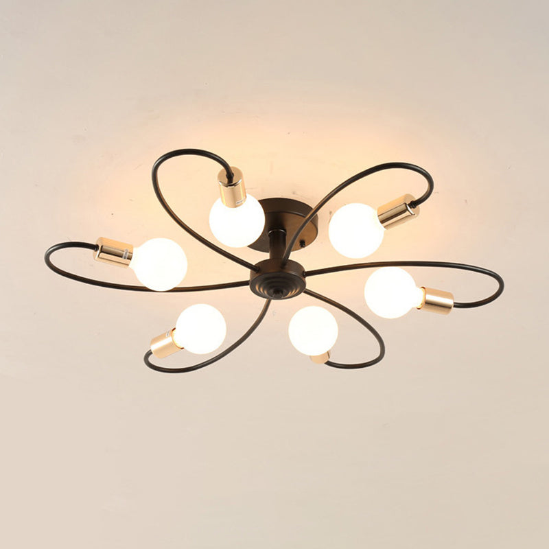 Bare Bulb Industrial Retro Semi-Flush Mount Radial Cast Iron Ceiling Light