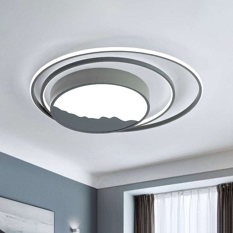 Drum Acrylic Flush Mount Fixture Macaron Grey/White 19.5"/23.5" Wide LED Ceiling Light for Bedroom