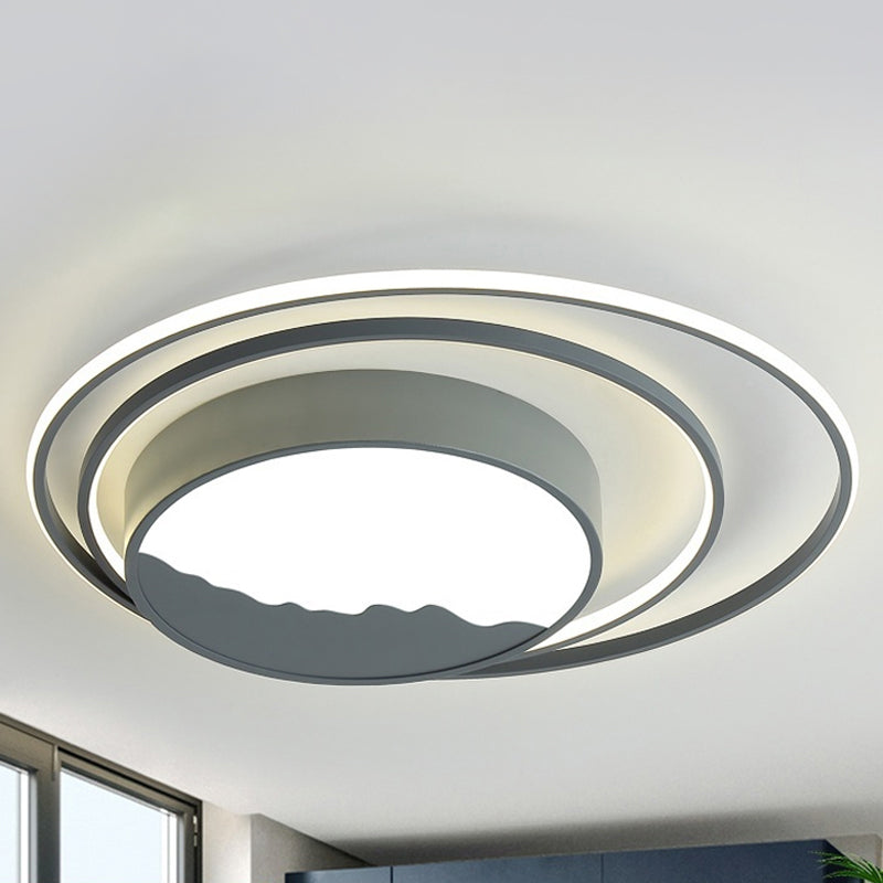 Drum Acrylic Flush Mount Fixture Macaron Grey/White 19.5"/23.5" Wide LED Ceiling Light for Bedroom