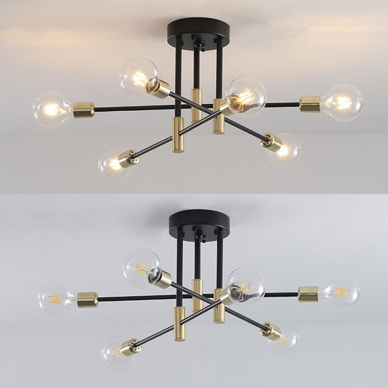 Hotel Ceiling Light in Industrial Style Sputnik Metal Semi Flush Mount