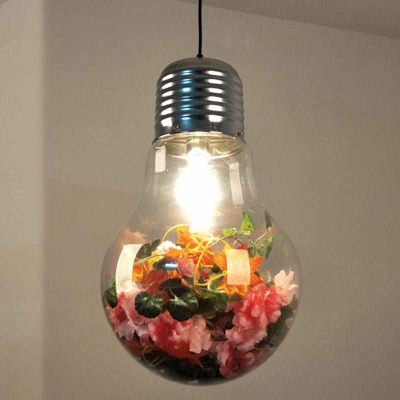 1 Light Bulb Shaped Hanging Pendant Lights Industrial Style Glass Pendant Ceiling Lights