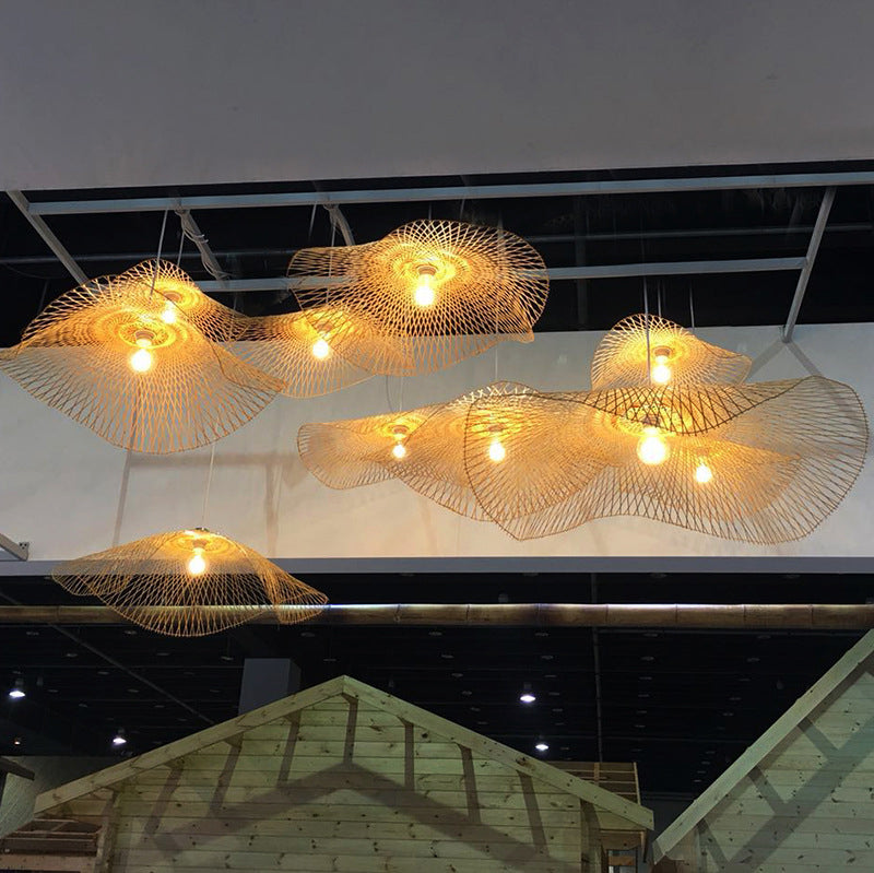 Shaded Restaurant Pendant Light Fixture Bamboo Asia Style Ceiling Pendant Light in Beige