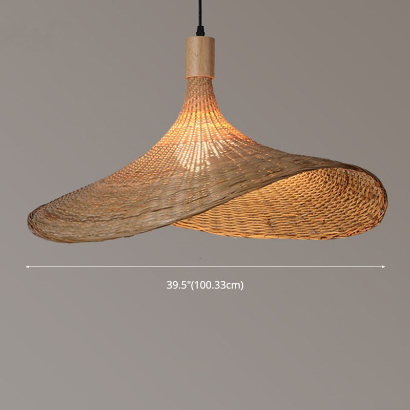 Asia Style Pendant Ceiling Light Beige Hat Hanging Pendant Light with Bamboo Shade