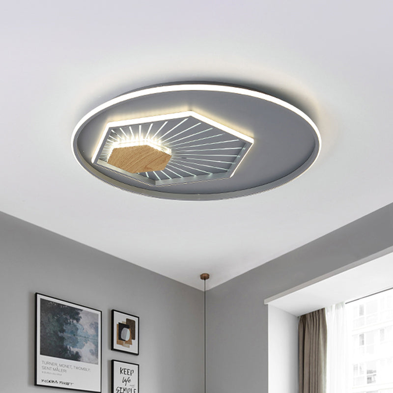 Lampada da soffitto a LED in acrilico modernista con lampada da incasso esagonale grigia in luce calda/3 colori, larghezza 19,5"/23,5"