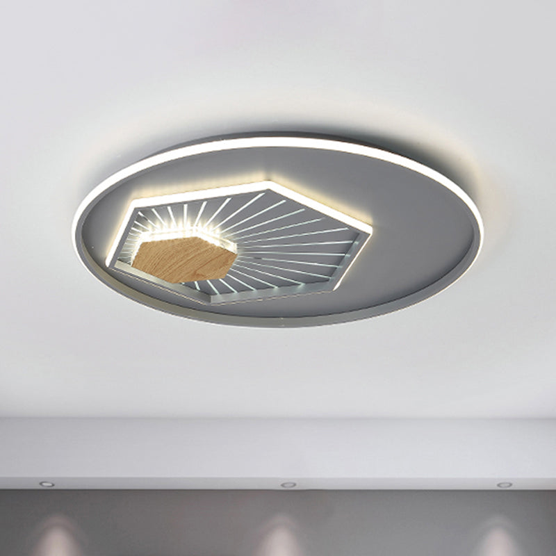 Lampada da soffitto a LED in acrilico modernista con lampada da incasso esagonale grigia in luce calda/3 colori, larghezza 19,5"/23,5"