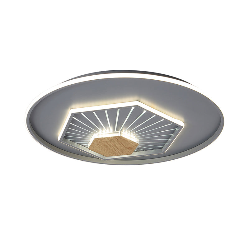 Gray Hexagon Flush Light Fixture Modernism Acrylic LED Ceiling Lamp in Warm/3 Color Light, 19.5"/23.5" Wide