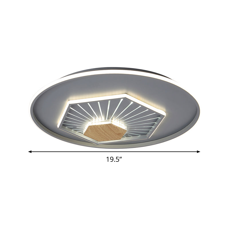 Graue, sechseckige, bündige Leuchte, moderne Acryl-LED-Deckenleuchte in warmem/dreifarbigem Licht, 19,5"/23,5" breit