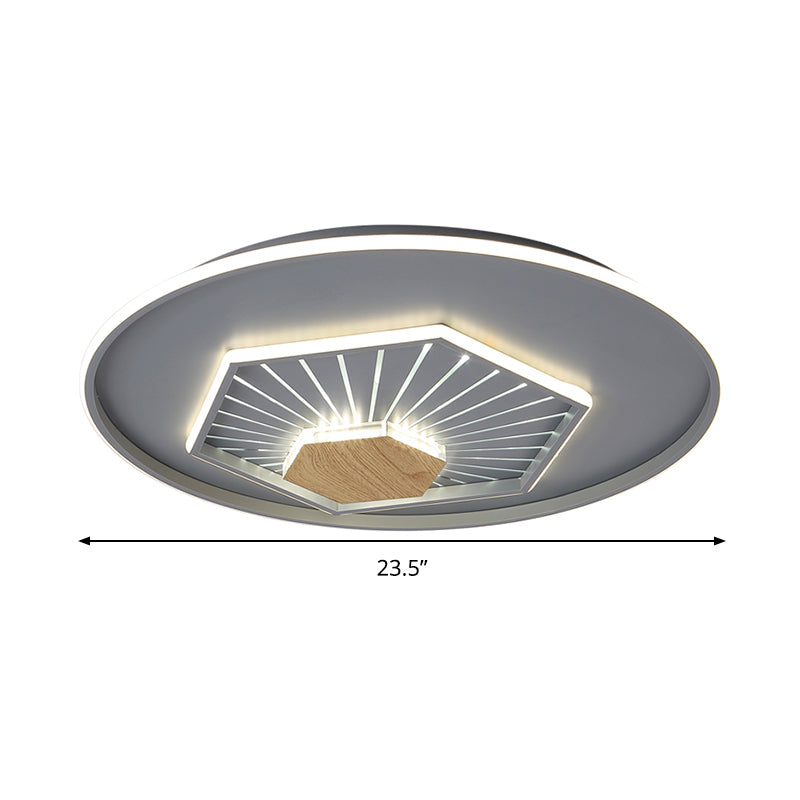 Lampada da soffitto a LED in acrilico modernista con lampada da incasso esagonale grigia in luce calda/3 colori, larghezza 19,5"/23,5"