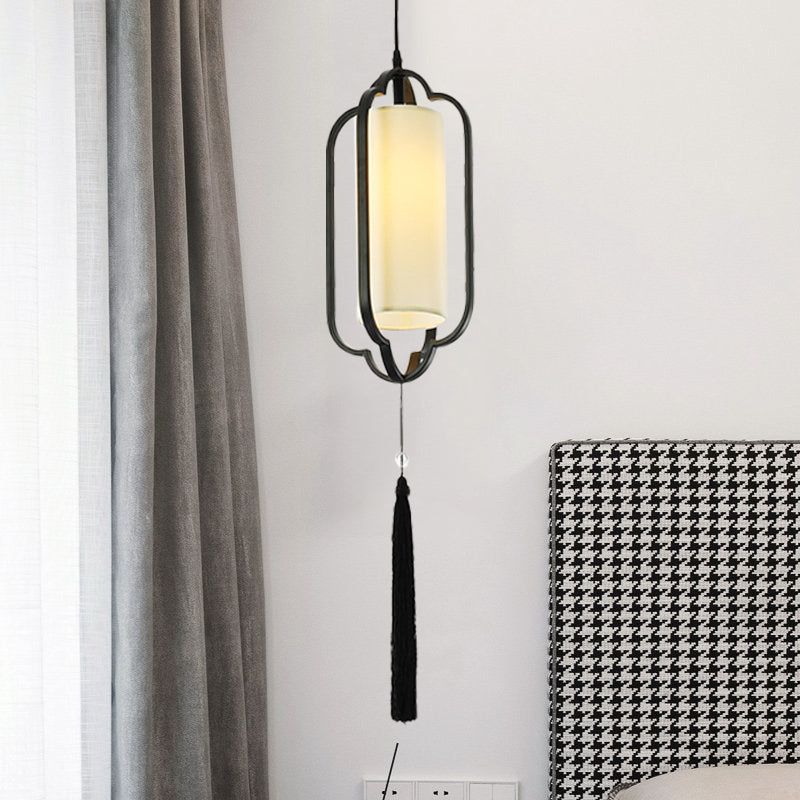 1 Light Metal Ceiling Suspension Lamp Traditional Black/Brass Caged Bedroom Hanging Pendant