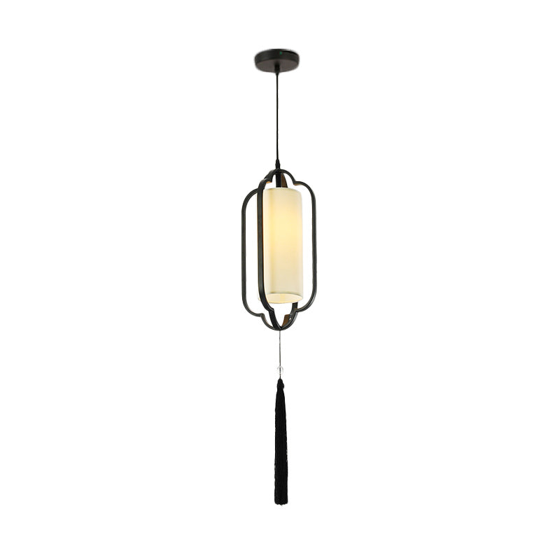 1 Light Metal Ceiling Suspension Lamp Traditional Black/Brass Caged Bedroom Hanging Pendant