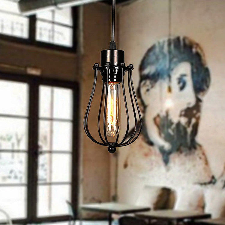 1 Light Caged Lamp Hanging Light Fixtures Retro Industrial Metallic Ceiling Pendant for Bar