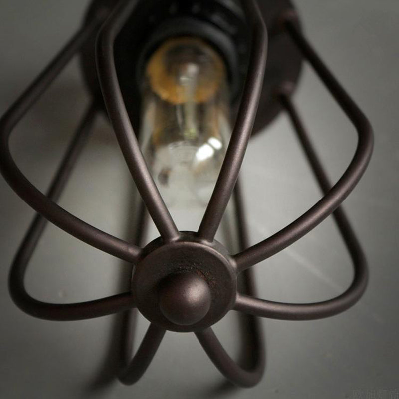 1 Light Caged Lamp Hanging Light Fixtures Retro Industrial Metallic Ceiling Pendant for Bar