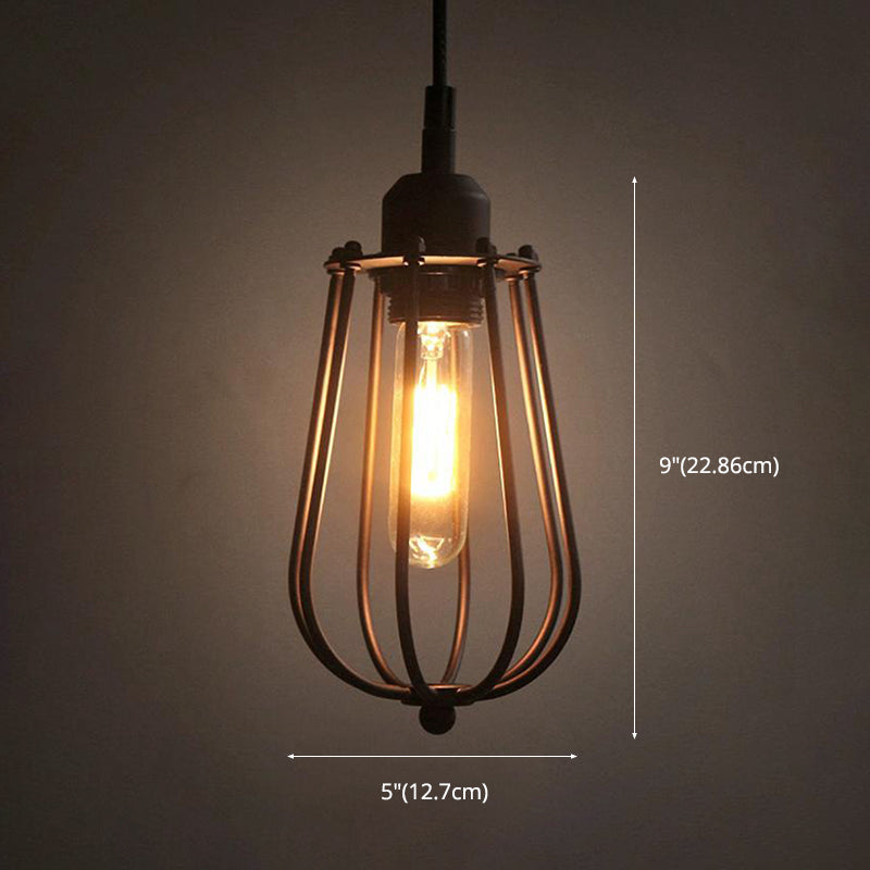 1 Light Caged Lamp Hanging Light Fixtures Retro Industrial Metallic Ceiling Pendant for Bar