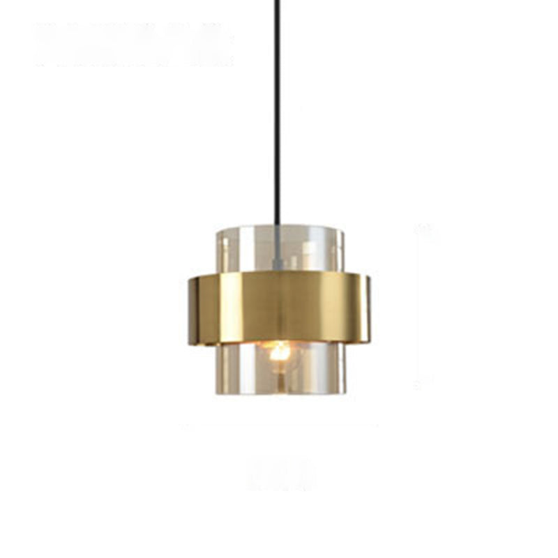 Cylindrical Glass Hanging Lamp Modern Minimalism 1 Light Pendant Light Fixture with Metal Ring