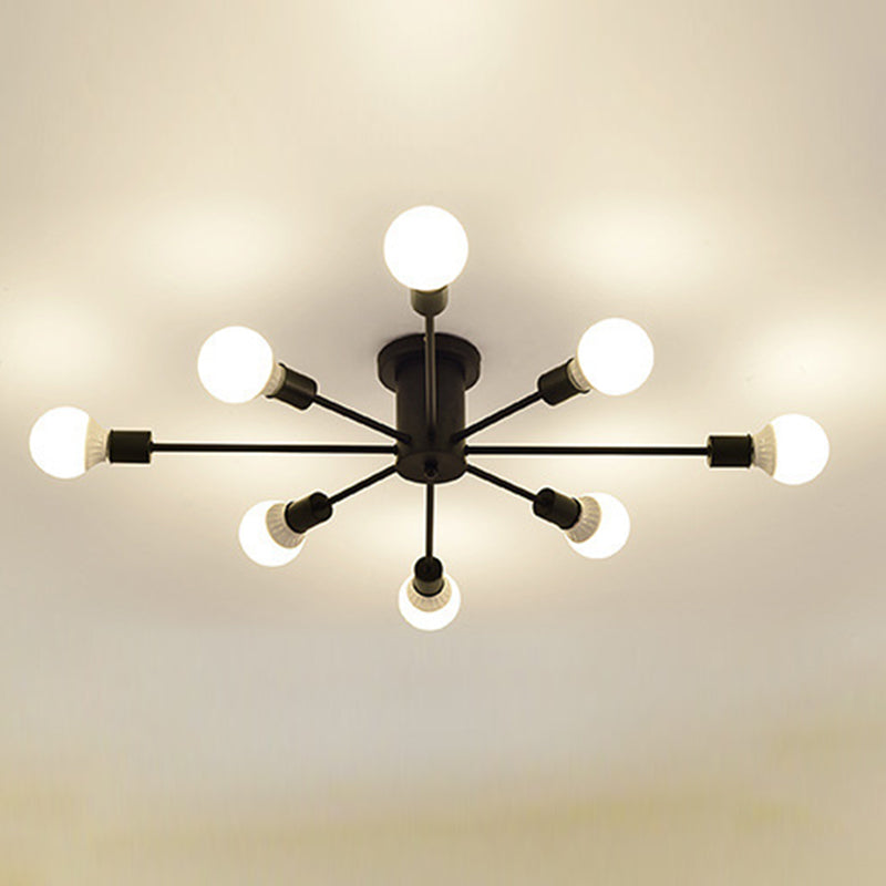 Bare Bulb Sputnik Semi Flush Mount in Wrought Iron Industrial Style Metal Ceiling Light for Living Room