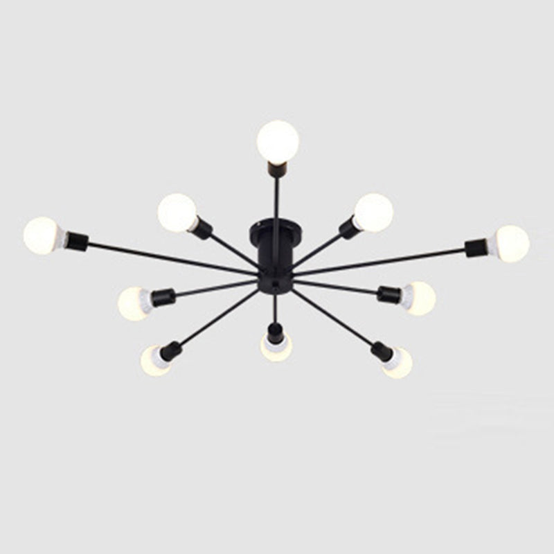 Bare Bulb Sputnik Semi Flush Mount in Wrought Iron Industrial Style Metal Ceiling Light for Living Room