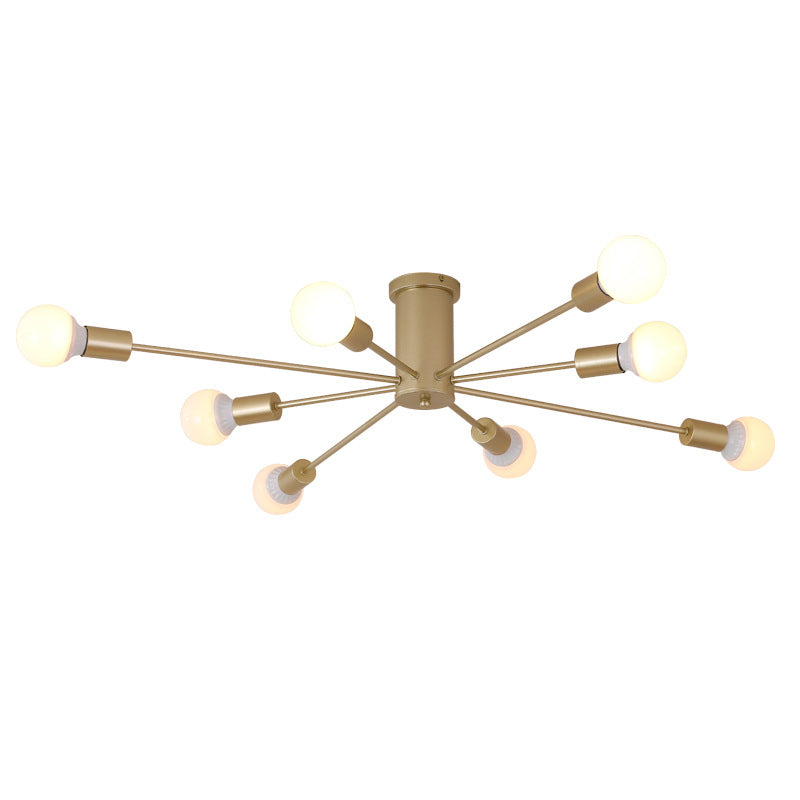 Bare Bulb Sputnik Semi Flush Mount in Wrought Iron Industrial Style Metal Ceiling Light for Living Room