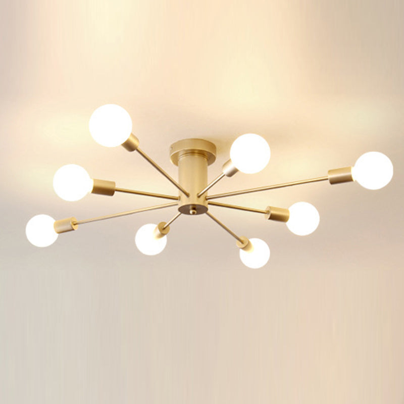 Bare Bulb Sputnik Semi Flush Mount in Wrought Iron Industrial Style Metal Ceiling Light for Living Room