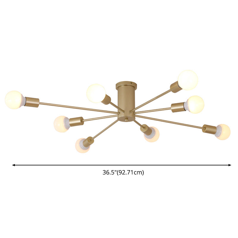 Bare Bulb Sputnik Semi Flush Mount in Wrought Iron Industrial Style Metal Ceiling Light for Living Room