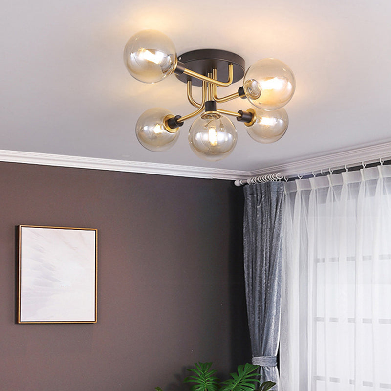 5-lights Transparent Glass Globe Ceiling Light Post-modern Style Lighting Fixture for Bedroom