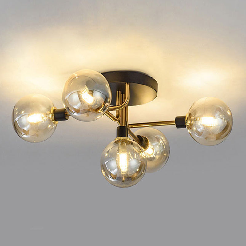 5-lights Transparent Glass Globe Ceiling Light Post-modern Style Lighting Fixture for Bedroom