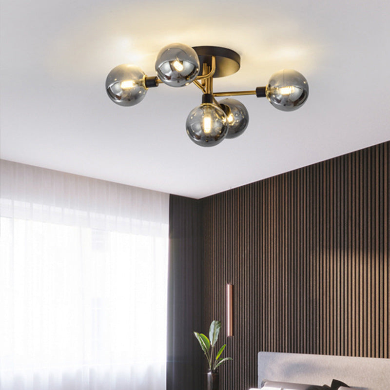 5-lights Transparent Glass Globe Ceiling Light Post-modern Style Lighting Fixture for Bedroom