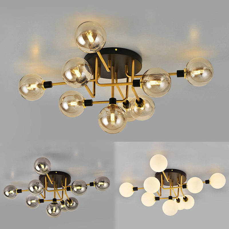 5-lights Transparent Glass Globe Ceiling Light Post-modern Style Lighting Fixture for Bedroom