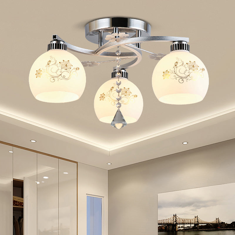 Chrome gearceerd plafond spoellicht Minimalistisch opaalglas semi -spoelbevestiging met diamantkristal met diamantkristal