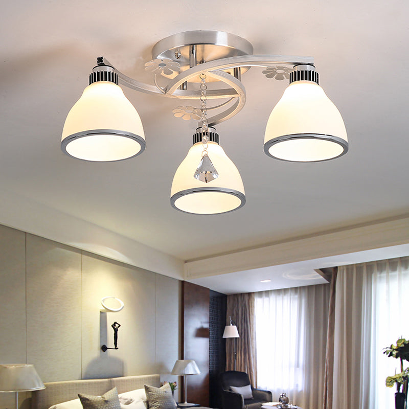 Plafond chromé Flush Light Minimaliste en verre opal semi-flinaire Mount de montage avec cristal de diamant