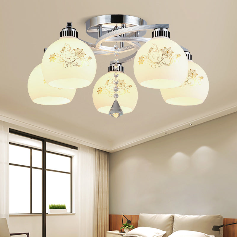 Chrome gearceerd plafond spoellicht Minimalistisch opaalglas semi -spoelbevestiging met diamantkristal met diamantkristal