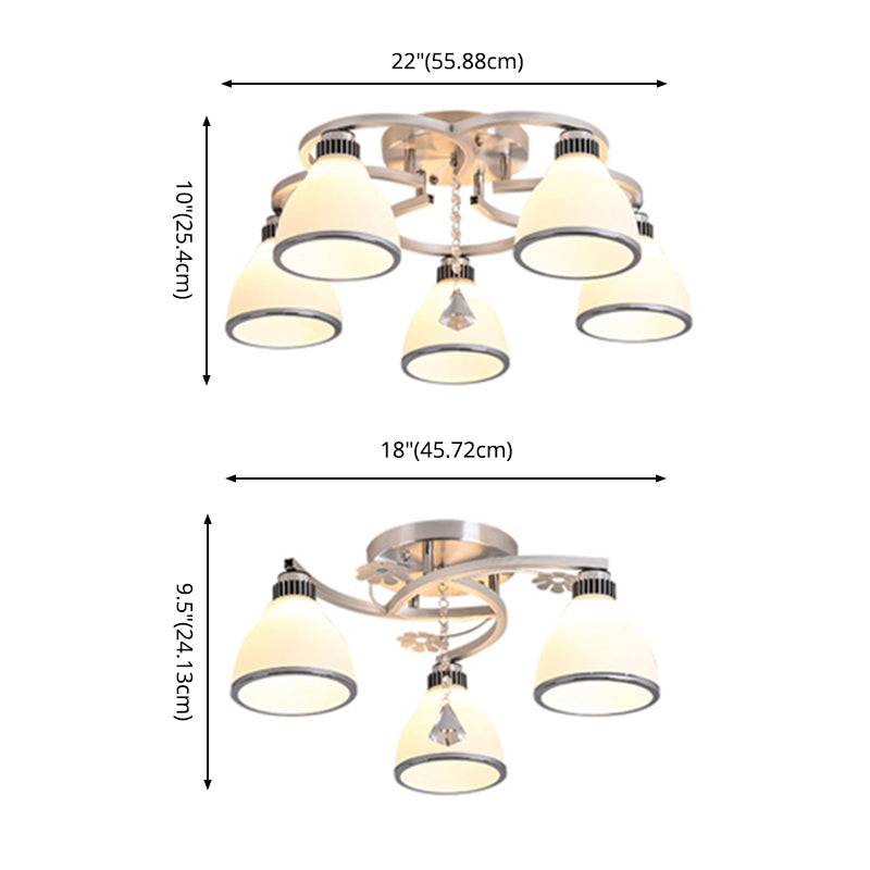 Chrome Shaded Ceiling Flush Light Minimalist Opal Glass Semi Flush Mount Fixture with Diamond Crystal