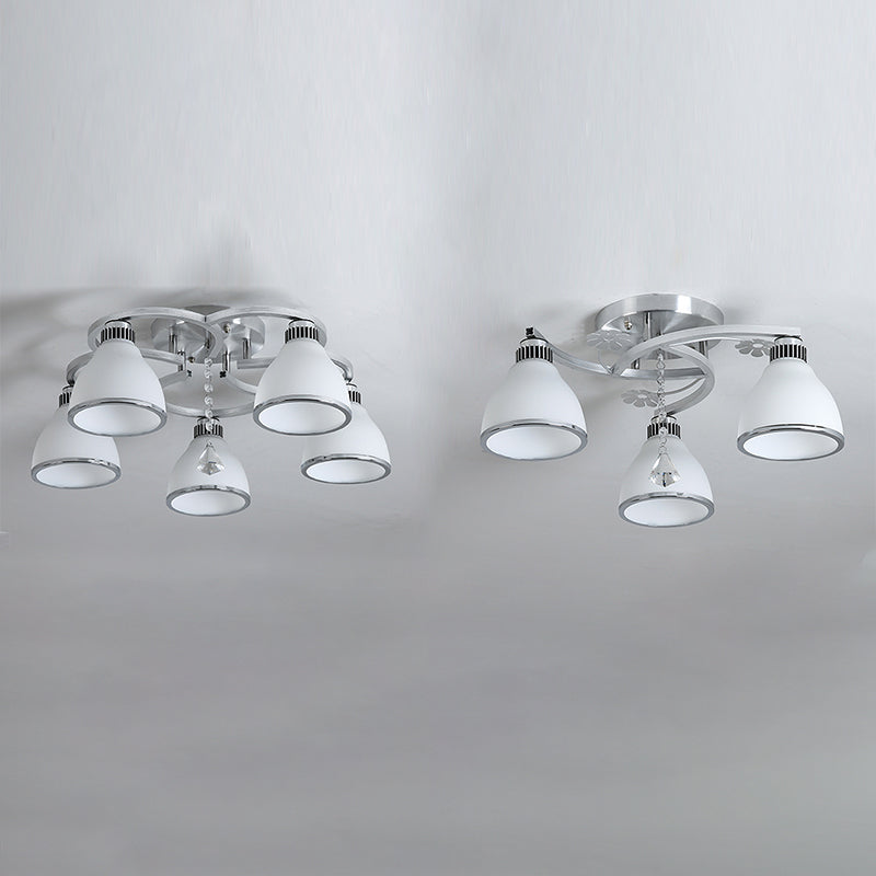 Chrome gearceerd plafond spoellicht Minimalistisch opaalglas semi -spoelbevestiging met diamantkristal met diamantkristal