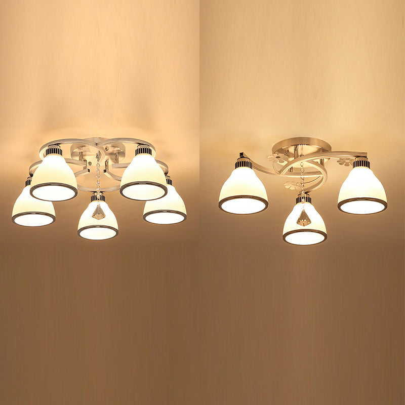 Chrome gearceerd plafond spoellicht Minimalistisch opaalglas semi -spoelbevestiging met diamantkristal met diamantkristal