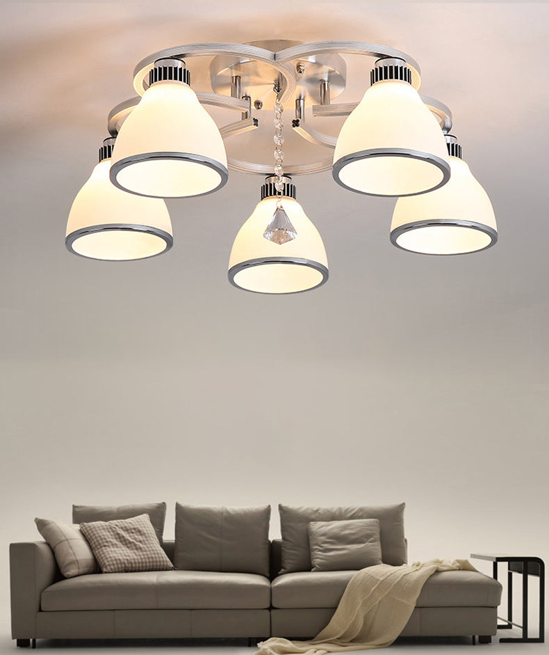 Chrome gearceerd plafond spoellicht Minimalistisch opaalglas semi -spoelbevestiging met diamantkristal met diamantkristal