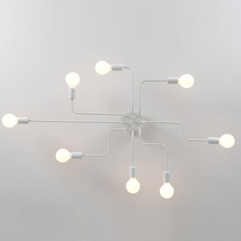 8 Lights Industrial Style Metal Ceiling Light Open Bulb Design Spider Shaped Large Lighting Fixture for Living Room