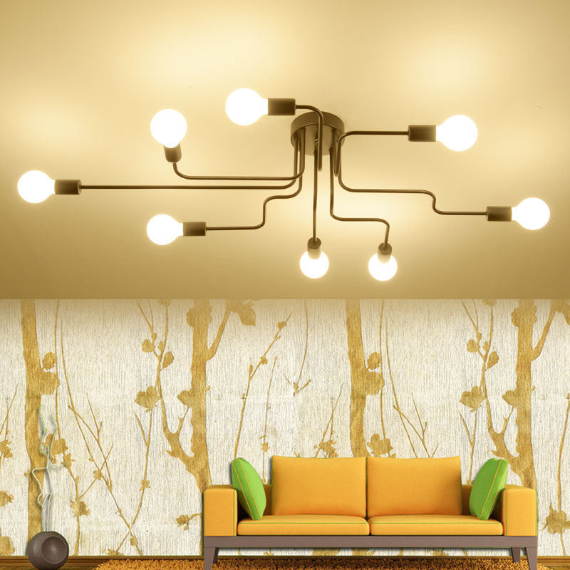 8 Lights Industrial Style Metal Ceiling Light Open Bulb Design Spider Shaped Large Lighting Fixture for Living Room