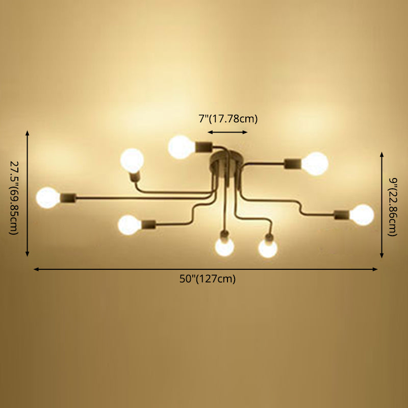 8 Lights Industrial Style Metal Ceiling Light Open Bulb Design Spider Shaped Large Lighting Fixture for Living Room