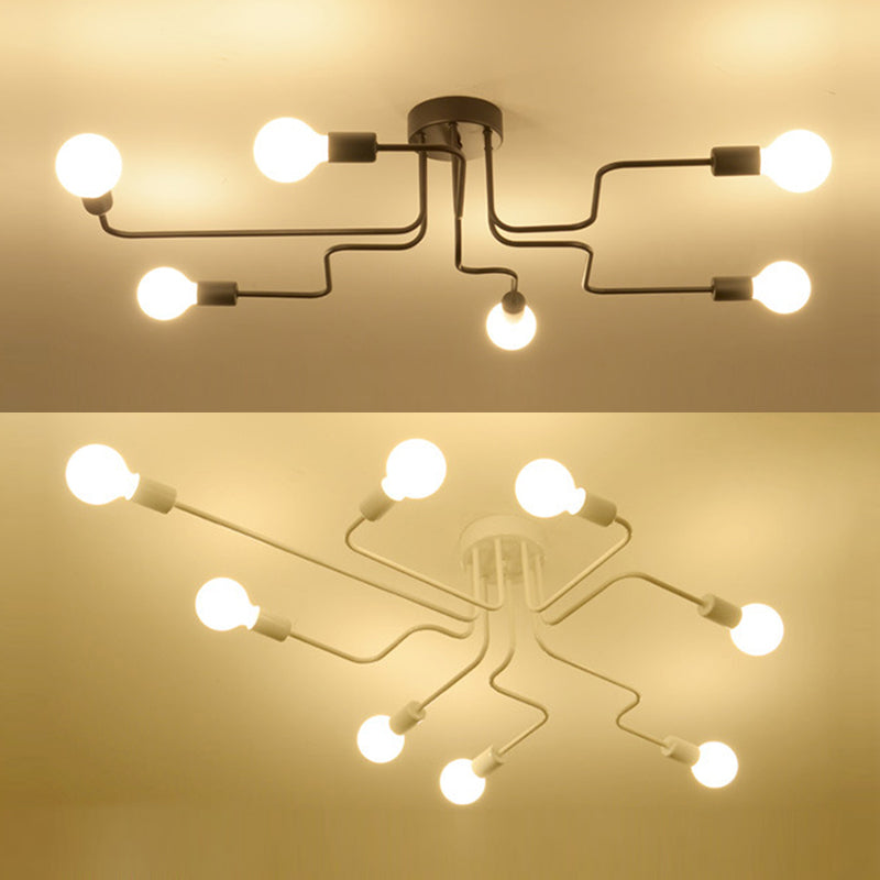 8 Lights Industrial Style Metal Ceiling Light Open Bulb Design Spider Shaped Large Lighting Fixture for Living Room