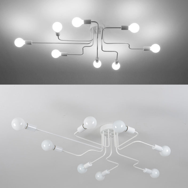 8 Lights Industrial Style Metal Ceiling Light Open Bulb Design Spider Shaped Large Lighting Fixture for Living Room