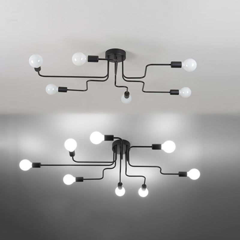 8 Lights Industrial Style Metal Ceiling Light Open Bulb Design Spider Shaped Large Lighting Fixture for Living Room