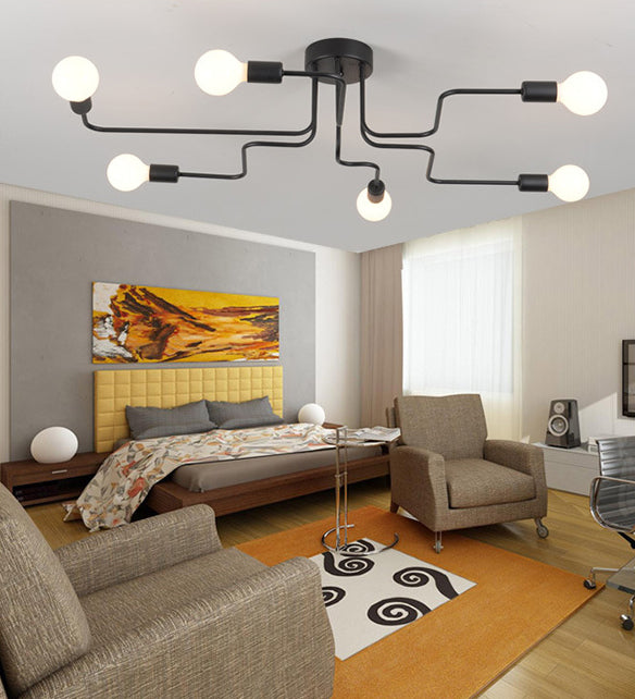 8 Lights Industrial Style Metal Ceiling Light Open Bulb Design Spider Shaped Large Lighting Fixture for Living Room