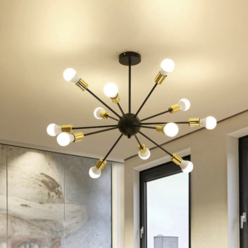 12 Lights Burst-shaped Metal Ceiling Lamp 25" Wide Industrial Style Open Bulb Lighting Fixture