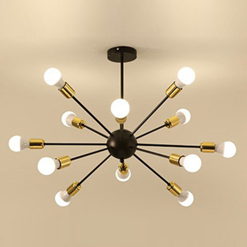 12 Lights Burst-shaped Metal Ceiling Lamp 25" Wide Industrial Style Open Bulb Lighting Fixture