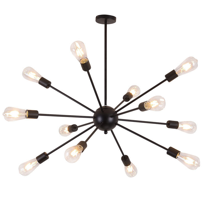 12 Lights Burst-shaped Metal Ceiling Lamp 25" Wide Industrial Style Open Bulb Lighting Fixture